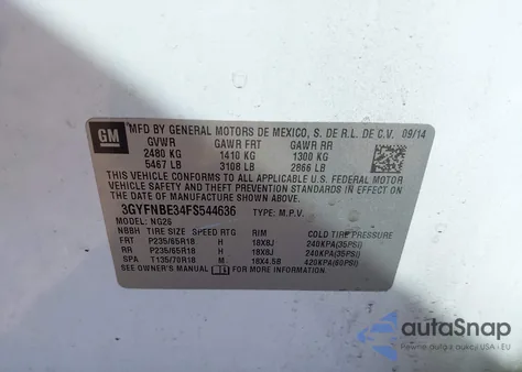 2015 Cadillac Srx Luxury Collection z USA, uszkodzony, nr VIN 3GYFNBE34FS544636